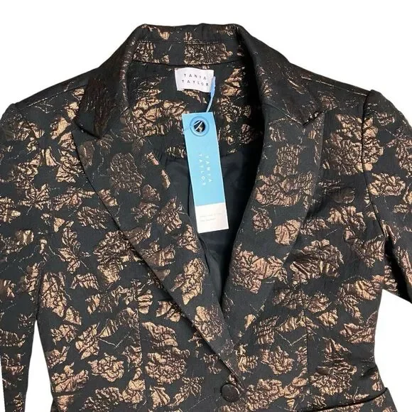 Tanya Taylor Blazer 2 Bronze Black Floral Jared Brocade Metallic Artsy Party - Picture 15 of 16